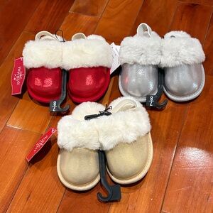 Cozy Faux Fur Slippers in Red, Silver, and Gold